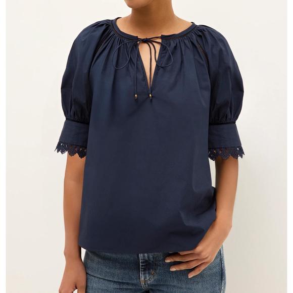 NEW MARIE OLIVER lilianna v neck top in naval